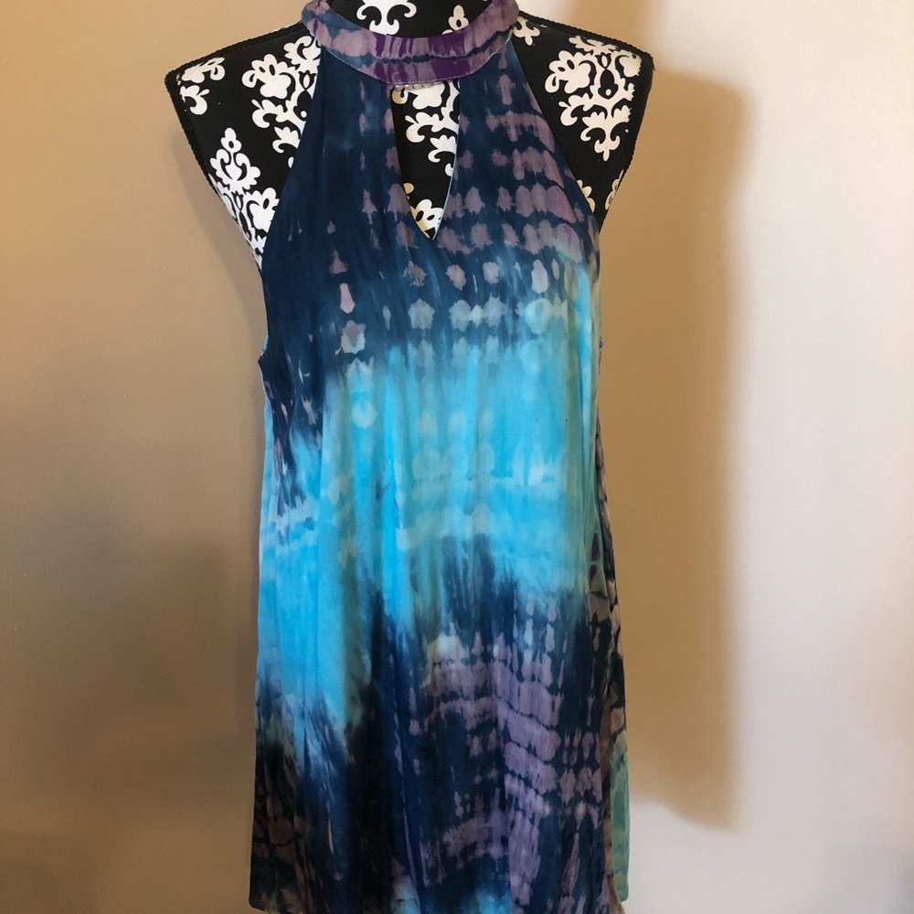 Blue Tie-Dye Halter Dress